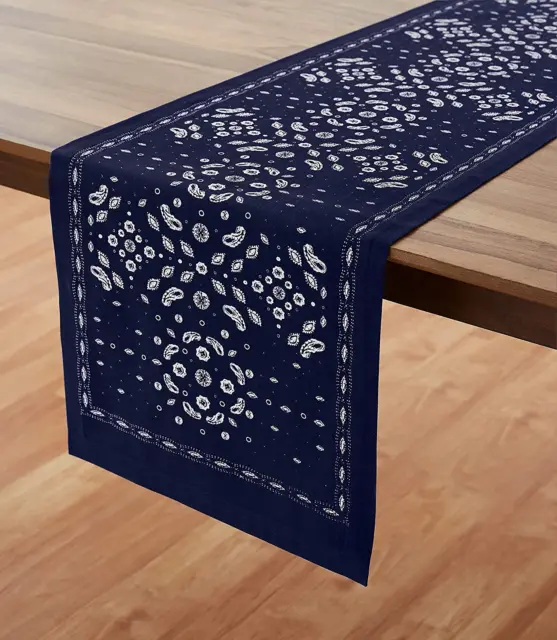 Bandana Print Table Runner 14 X 72 Inch – Natural Fabric Indigo Bandana Table Ru