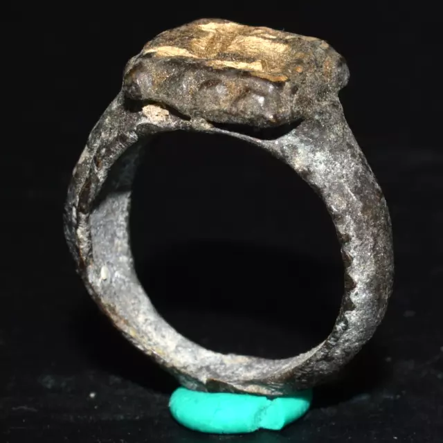Genuine Ancient Bronze Ring with Gold Gilded Bezel Circa 1st - 3rd Century AD