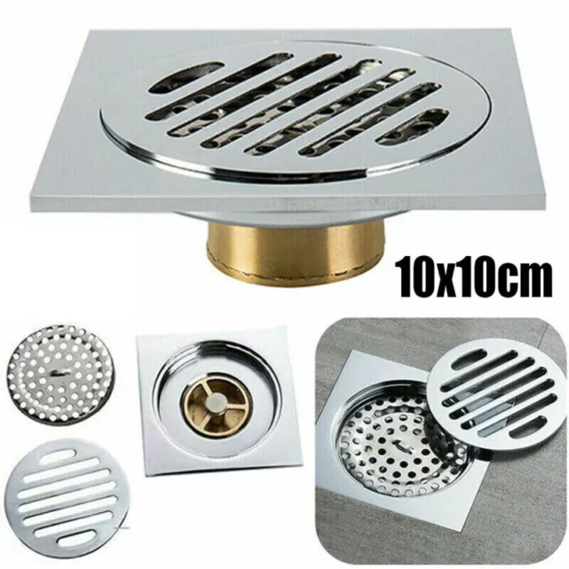 100mm Stainless Steel Floor Drain Waste Square Cover Wet Room Shower Bathroom UK