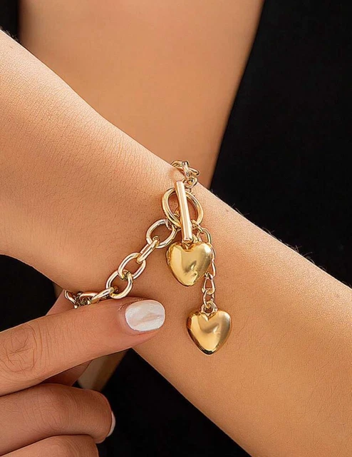 Bracelet Femme Doré Or Avec Cœur - Chaine En Acier Inoxydable - Neuf Sans Emballage + Petit Cadeau Inclus