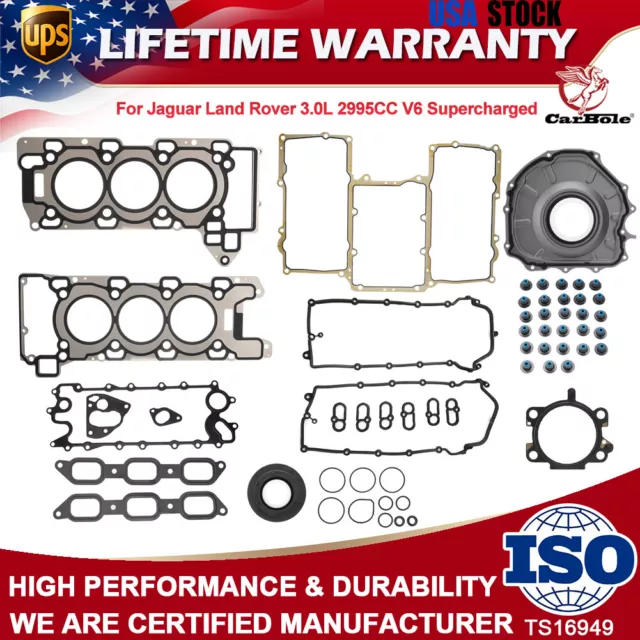 Engine Gaskets Set for AJ126 Jaguar XE XJ F-Type Land Rover 3.0L V6 Supercharged