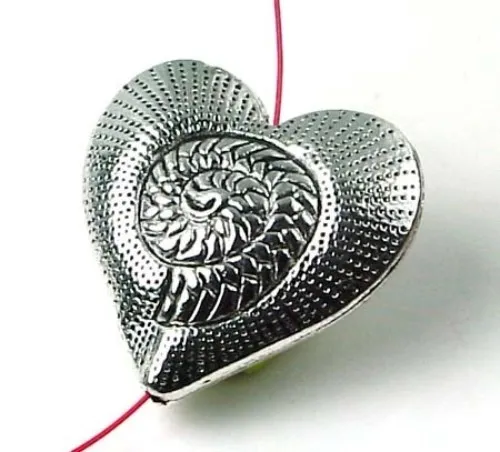 1 Antique Silver Pewter Heart Focal Bead 30mm 2