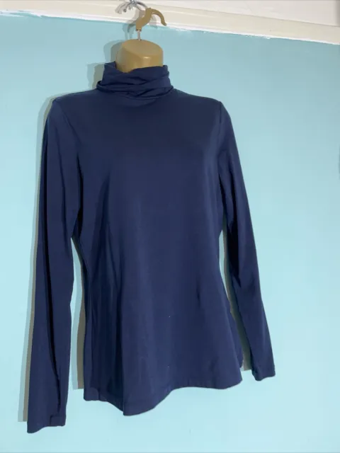 T-shirt donna Lands' End maglia elasticizzata blu navy collo a maniche lunghe