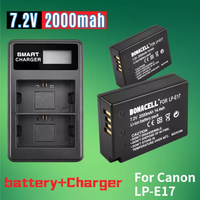 + Dual USB Charger For Canon 2 Battery LP-E17 RP Rebel T6i T7iM3 M5 Camera LPE17