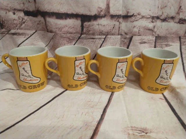 Vintage Old Crow Kentucky Whiskies Whiskey Mug Lot of 4 Yellow  Coffee Cup 8 oz.