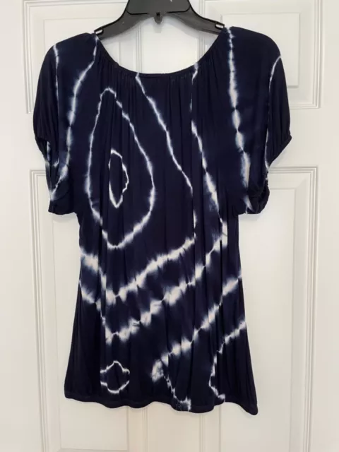 INC International Concepts Navy Blue Tie Dye Peasant w/Rhinestones Women's Large 2