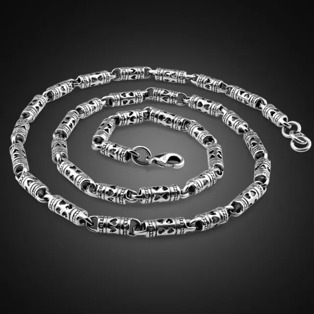 Real 925 Sterling Silver 4.5mm Marcasite Cylinder Link Chain Necklace for Unisex