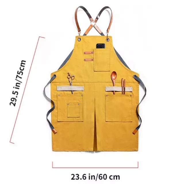 Denim Bib Apron Faux Leather Strap Gardener Cook Barista Waitress Work Wear