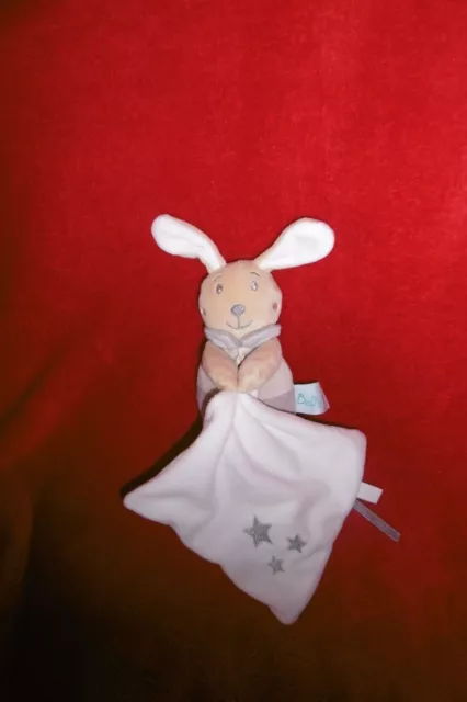 Doudou Peluche Babynat Lapin Perlim Blanc Gris Mouchoir Blanc Etoile Neuf