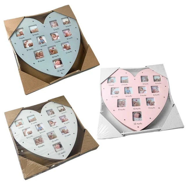 First Year Baby Keepsake Frame with Light 0-12 Month Heart Photo Frame