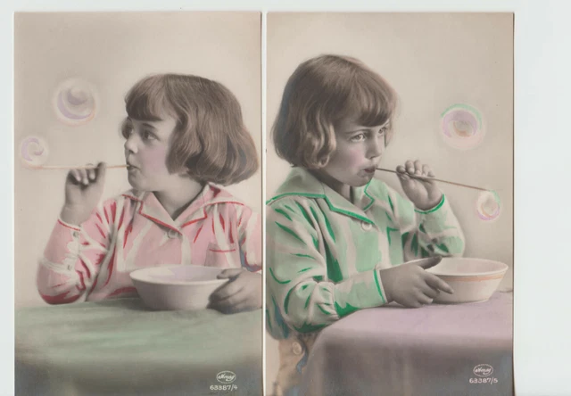 Five Postcard set 1926 Little Girl Blowing Bubbles