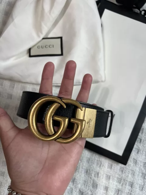 Gucci Black/ Brown Reversible Leather Belt With Double G Buckle Size 120