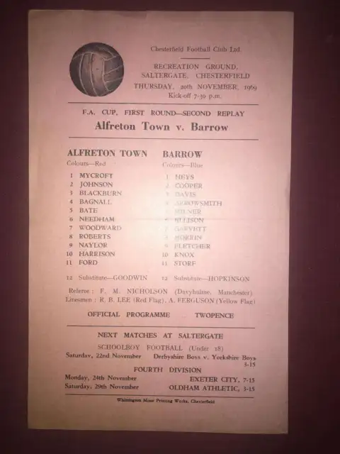 AT CHESTERFIELD, 1969/1970, a football programme from the fixture Barrow [FA Cup