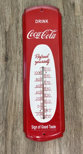 Vintage Drink Coca Cola Red Metal Advertising Thermometer Sign REFRESH YOURSELF