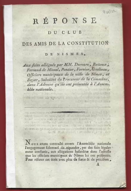 1790 Revolution Nimes Gard Important Document Troubles ....