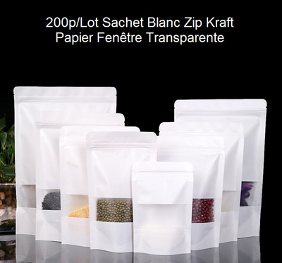200pcs/Lot Sachet Zip Kraft Papier Fenêtre Transparente 