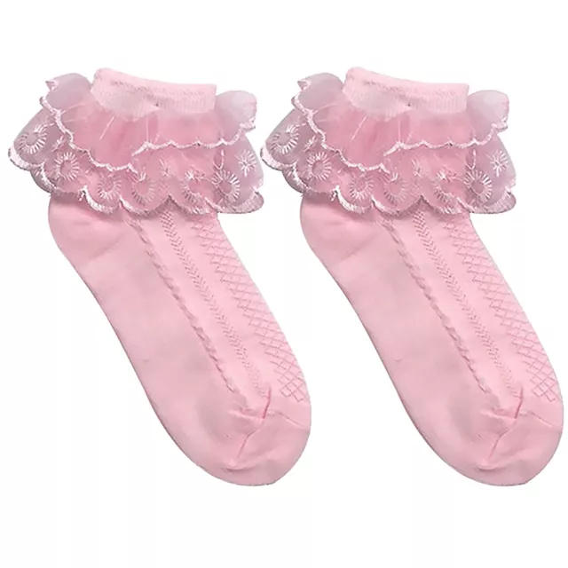 1pair Lace Sock Solid Color Sweat Absorbent Children Frilly Lace Socks Stretchy