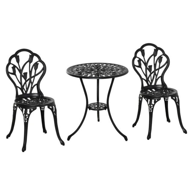 Outsunny 3 Piece Bistro Set, Aluminium Garden Furniture with Umbrella Hole