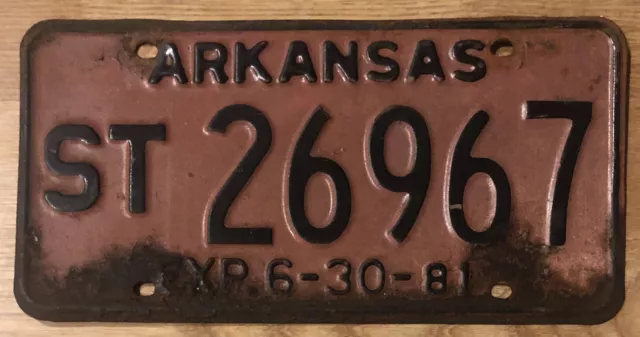 1980 1981 Arkansas License Plate ST 26967 exp 6-30-1981 AR Semi Trailer restore