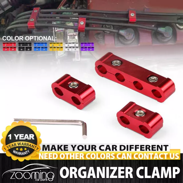 3x Red Aluminum Car Engine Spark Plug Wire Separator Divider Organizer Clamp Kit