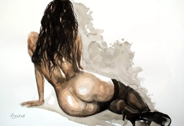 Limited edition Signed Print from Original painting. 19x13'' bath nude erotic