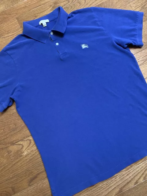 Burberry Brit Mens Blue Polo Short Sleeve Shirt Nova Check Trim Cotton Large