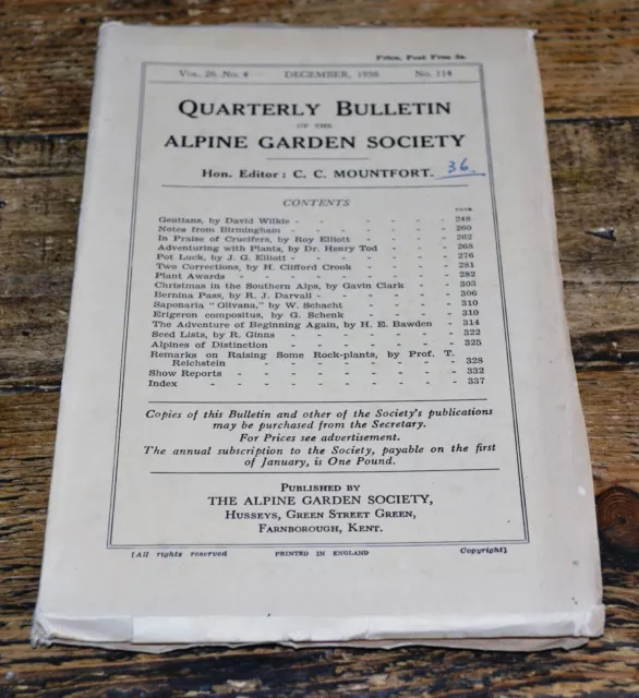 Alpine Garden Society Vierteljährliches Bulletin Band 26 Nr. 4 Dezember 1958