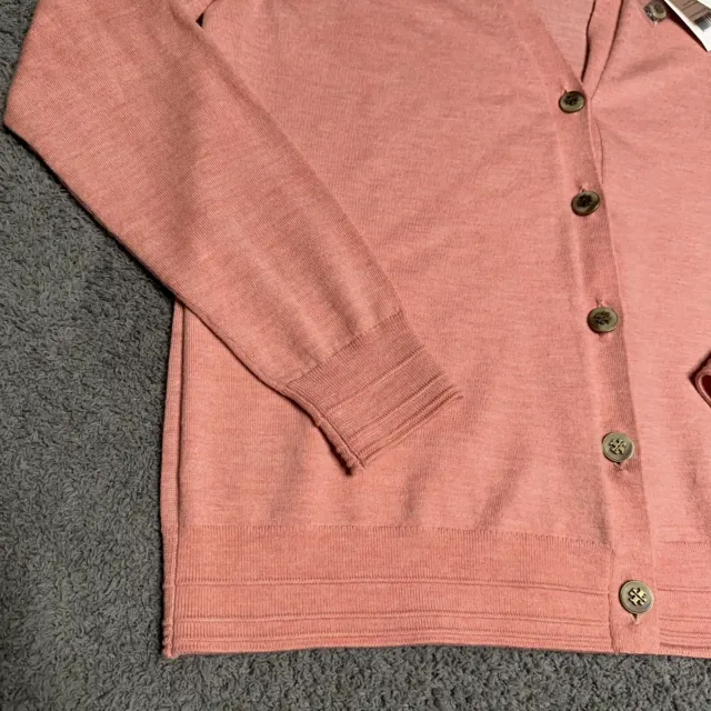 Tory Burch Cardigan Womens Medium Pink Merino Wool Madison Sweater V Neck FLAW 2