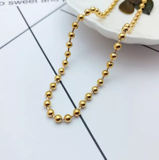 Woman 18k Gold Plated Stainless Steel 3mm Round Bead Ball Chain Necklace 16" AC1