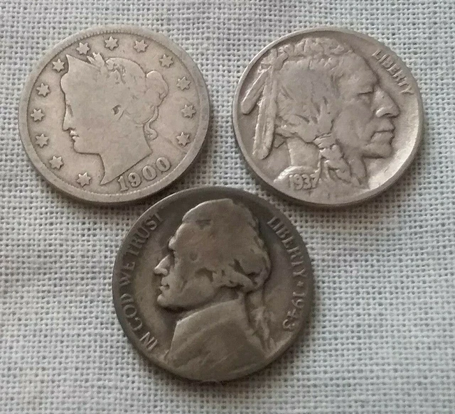 Set of 3 - Nickel Type Set Buffalo Liberty Jefferson War Circulated