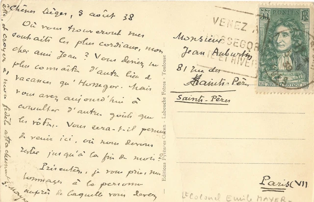 Carte Postale Autographe Signée Jean HERITIER (1892-1969) Historien Écrivain Royaliste