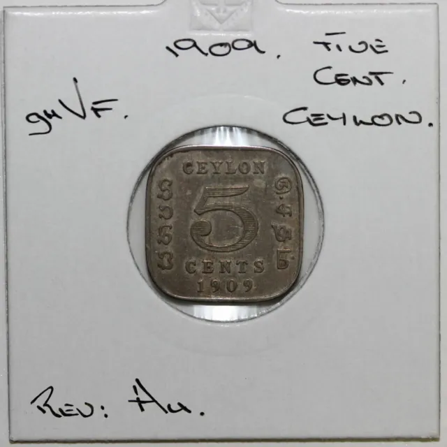 Ceylon (Sri Lanka) 5 Cents 1909 (JF6)