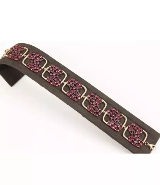 Gorgeous !Antique Vintage Garnet And Rose Gold Colored Silver Bracelet.