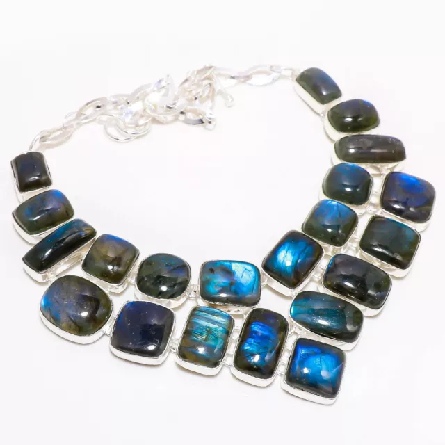 Blue Fire Labradorite Gemstone Handmade Fashion Jewelry Necklace 18'' BN 5453