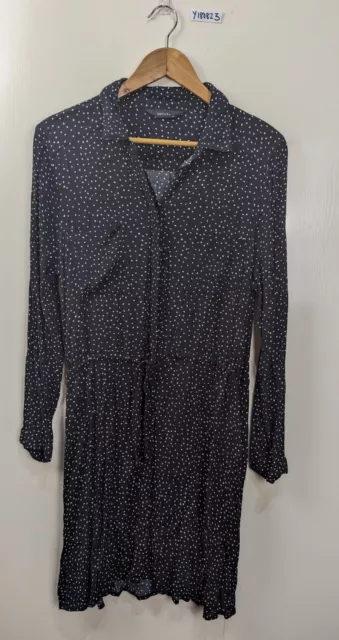 Decjuba Black Mini White Polka Dot Long sleeve Button Up Shirt Dress Size 12