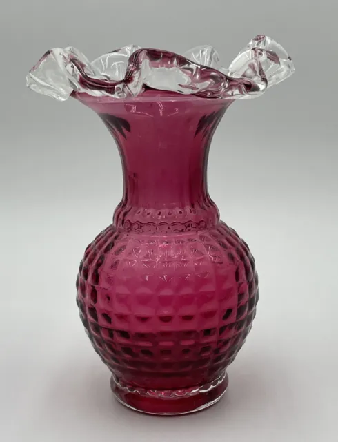 Art Glass Cranberry Vase by Rossi Glass of Niagara Canada