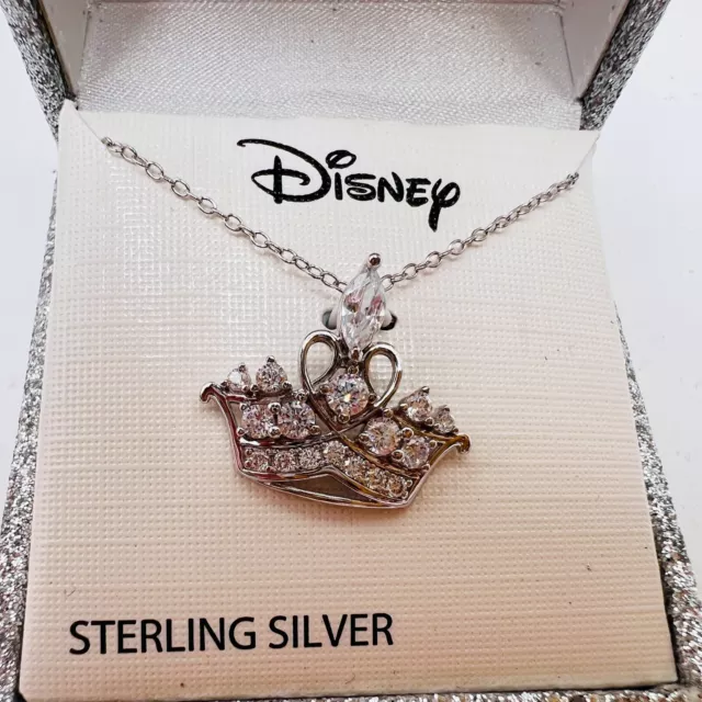 Disney Princess Tiara 18" Pendant Necklace Sterling Silver NEW BOXED 3