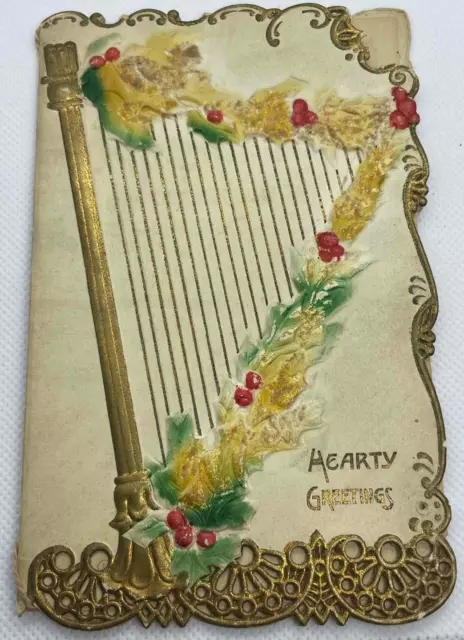 1800's VICTORIAN CHRISTMAS DIE CUT AIRBRUSHED HARP*TO BERKSTRESSER FROM CHESNUT