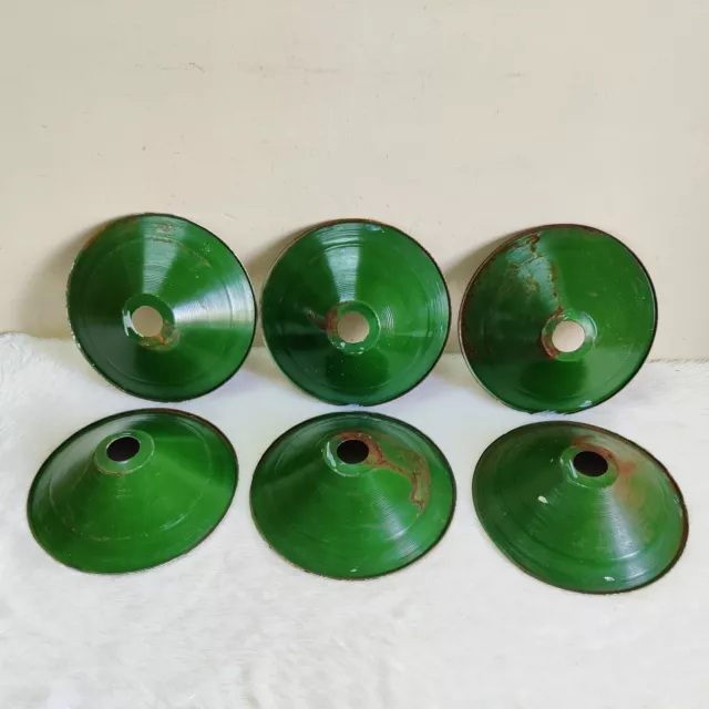 1950 Vintage Iron Green Paint Electric Lamp Shade Lighting Collectible 6 Pcs E11