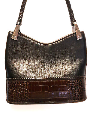 Vintage Brighton Purse Black Brown Croc Embossed Leather Shoulder Bag