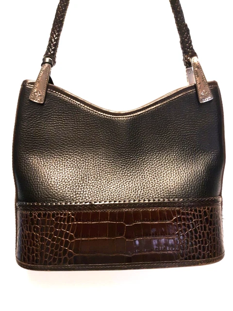 Vintage Brighton Purse Black Brown Croc Embossed Leather Shoulder Bag
