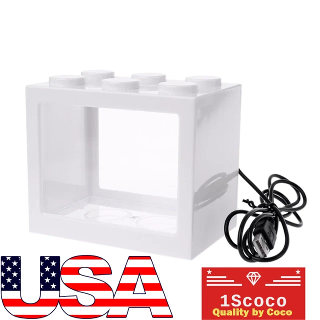 USB Mini Aquarium Fish Tank White with LED Lamp Light Betta Fish Fighting Cylind