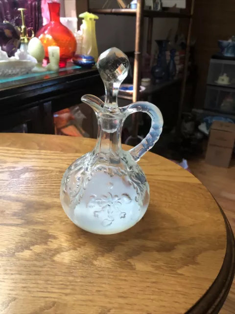 Antique EAPG Northwood Intaglio White Opalescent Glass Cruet Pitcher w/Stopper