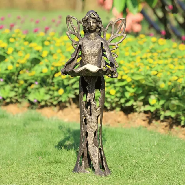 Fantasy Cast Iron Stylized Fairy Birdfeeder Garden Décor