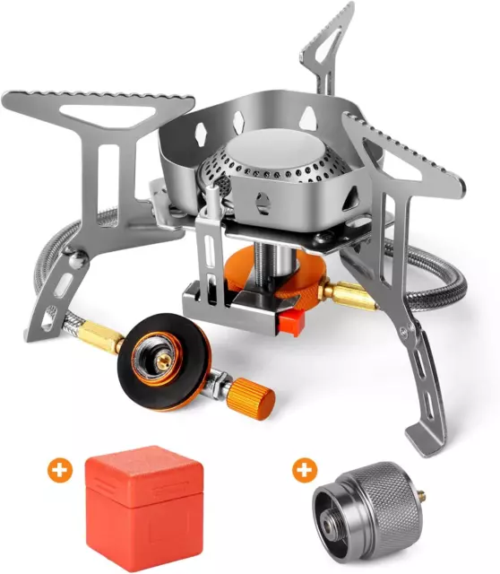 3500W Windproof Camp Stove Camping Gas Stove with Fuel Canister Adapter, Piezo I