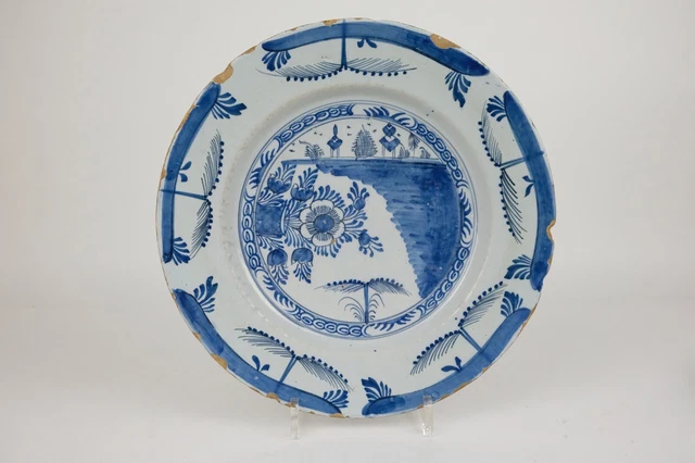 Large 17th Century Dutch Delft Blue & White chinoiserie dish 31cm 12.4 inch