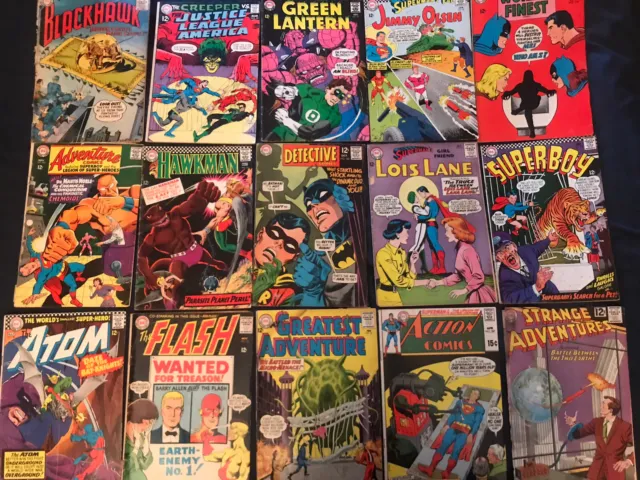DC SILVER AGE lot of 15 comics: Batman, Superman, Green Lantern, Flash, Hawkman