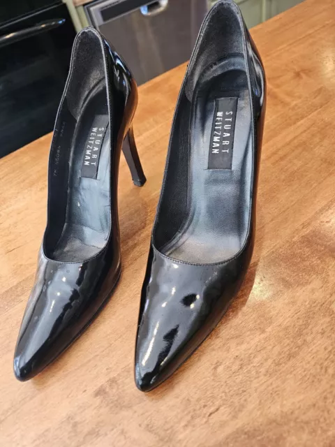 Stuart Weitzman Black Patent Leather Pumps Size 7W.  3" Heel.