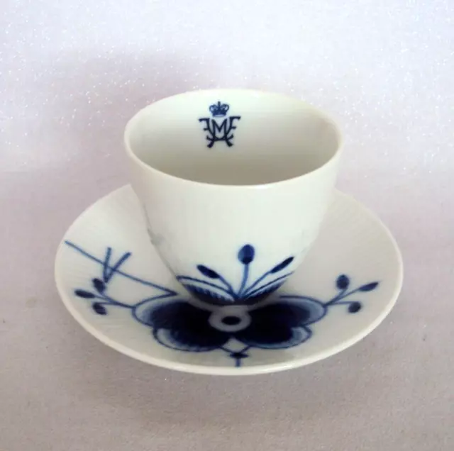 Royal Copenhagen Blue Fluted Mega Espresso Cup & Saucer. With Crest. Great Condi