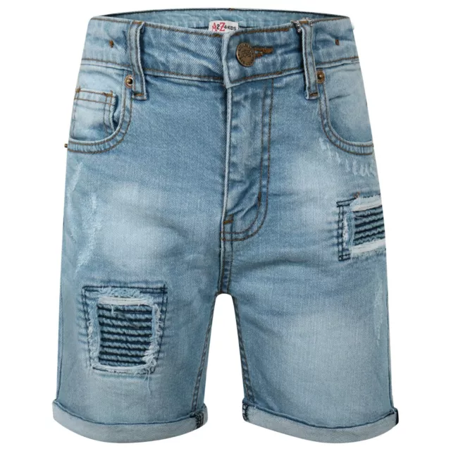 Kids Boys Shorts Light Blue Denim Ripped Chino Bermuda Jeans Short Knee Length